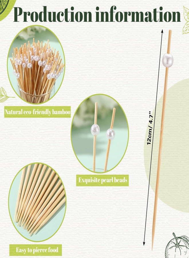 Reallnaive 600 Pcs Cocktail Picks Fancy Toothpicks for Appetizers 4.7 Inch White Pearl Cocktail Skewers for Drink Bamboo Flavored Stick Charcuterie Fruit Food Accessories Birthday Wedding Party Decor - Image 2
